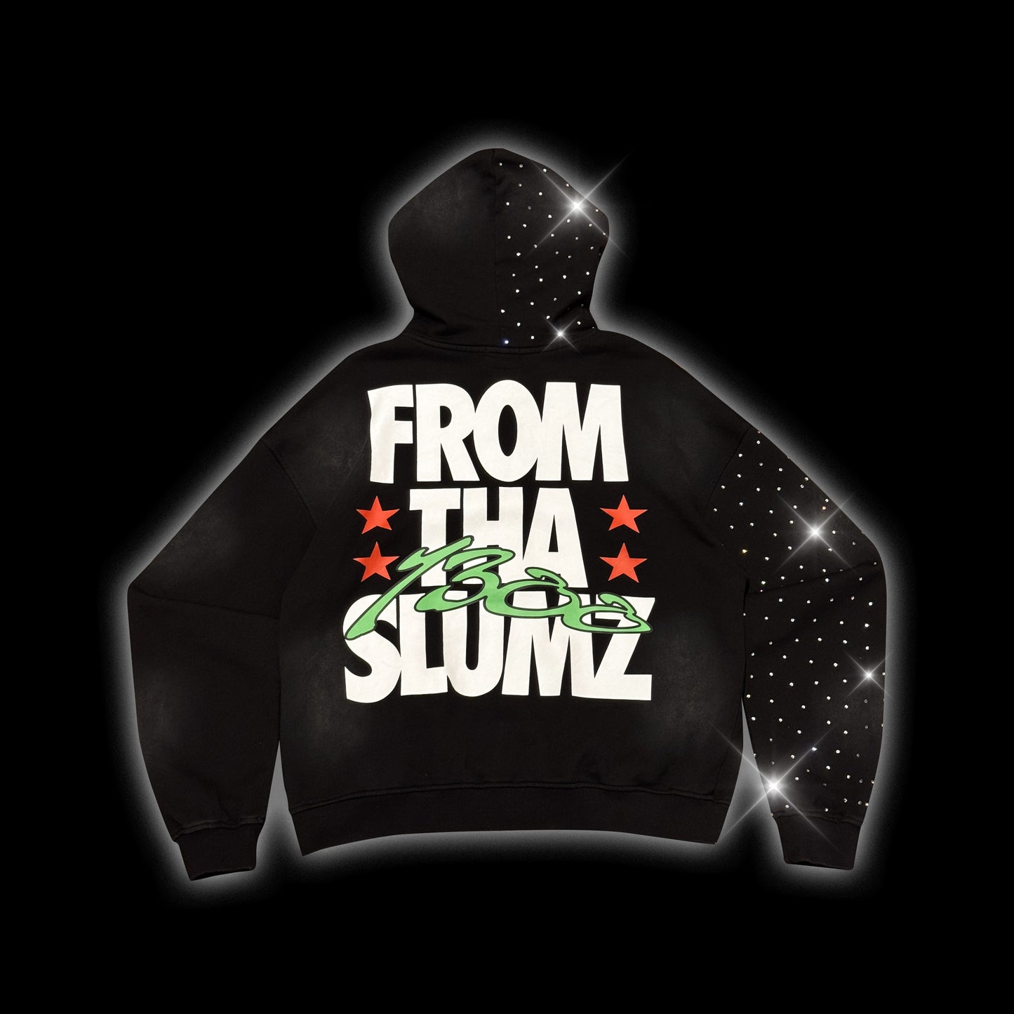 1300 ACID WASH RHINESTONE HOODIE