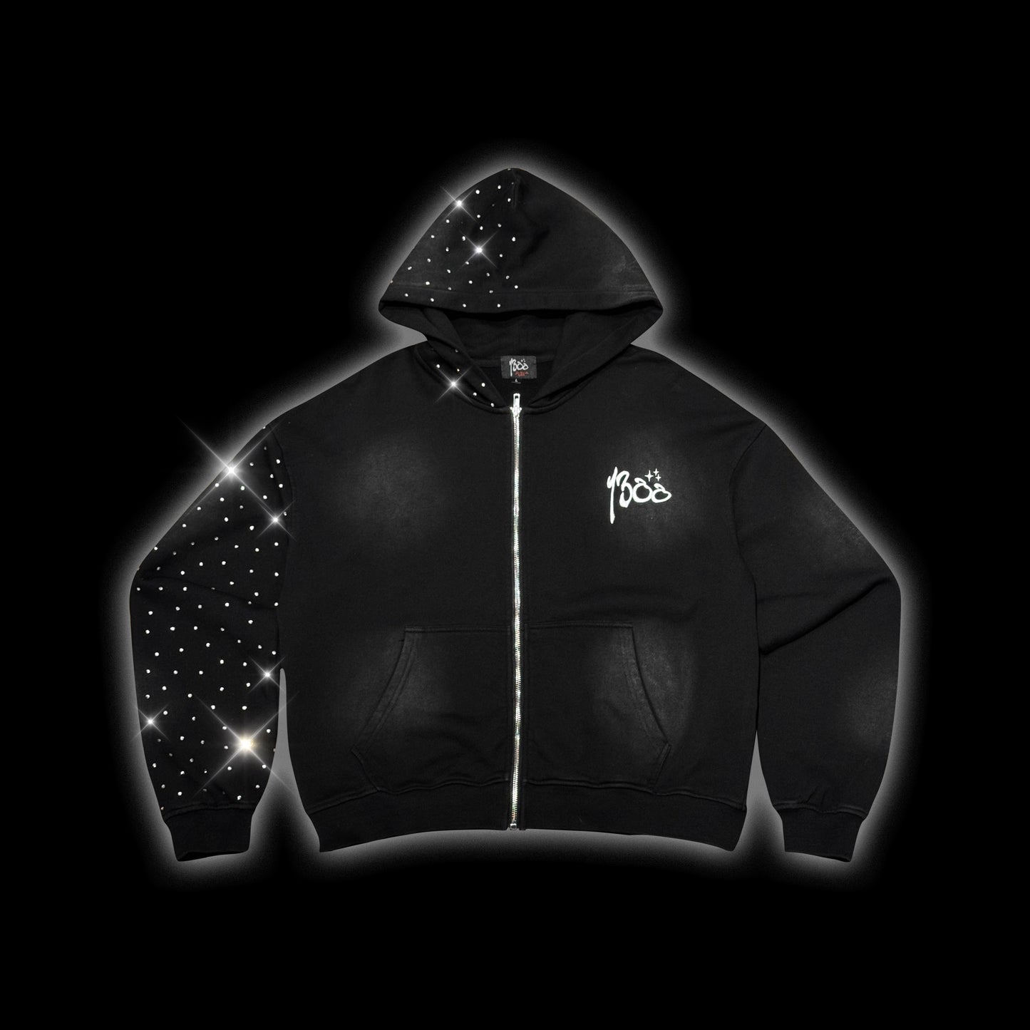 1300 ACID WASH RHINESTONE HOODIE