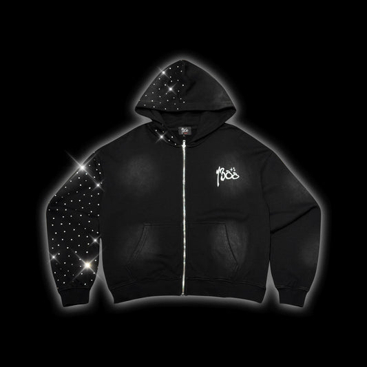 1300 ACID WASH RHINESTONE HOODIE